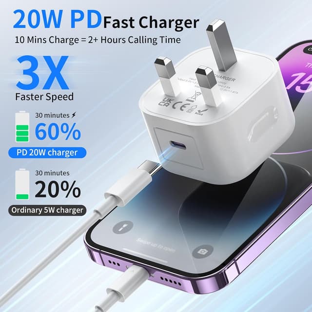 Detalle de for iPhone USB‑C Fast Charger Plug and Cable 20W PD ⌘