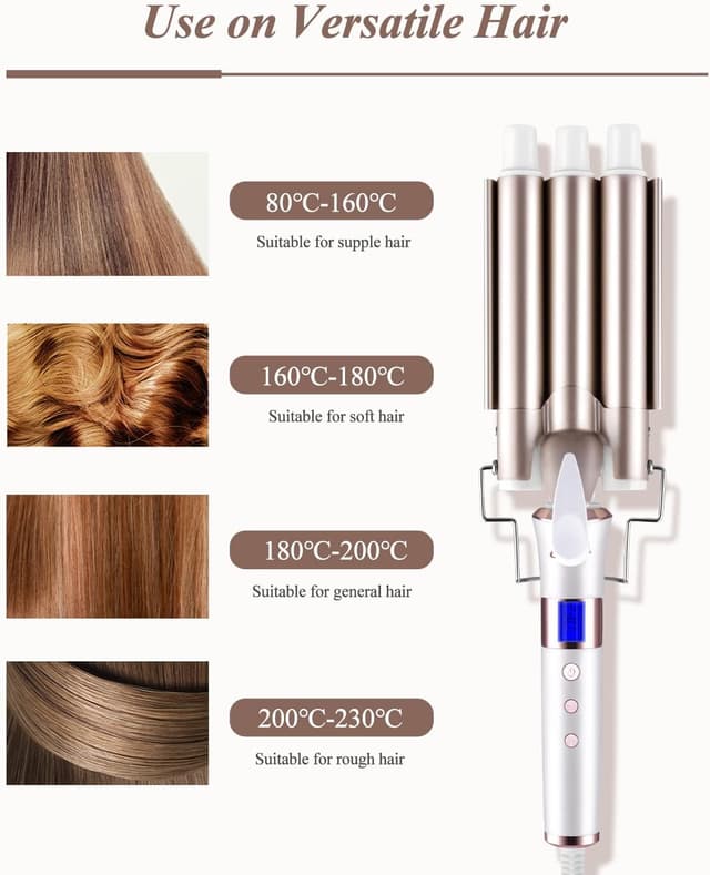 Detalle 2 de CkeyiN 3-Barrel 22mm Hair Waver with LCD 🎀