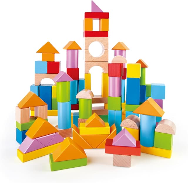 Detalle de Hape Wunderbare Holzbausteine – 101-teiliges Set bunter Klötze ab 12 Monaten