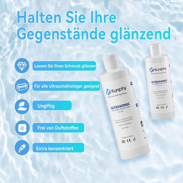 Detalle de KUNPHY Ultraschallreiniger Konzentrat (120 ml) für Schmuck, Brillen, Silber und Uhren