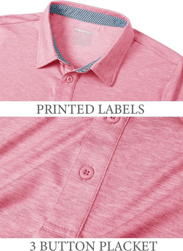 Detalle de EKLENTSON men’s polo shirts short-sleeve quick-dry stretch performance polo with 3-button placket