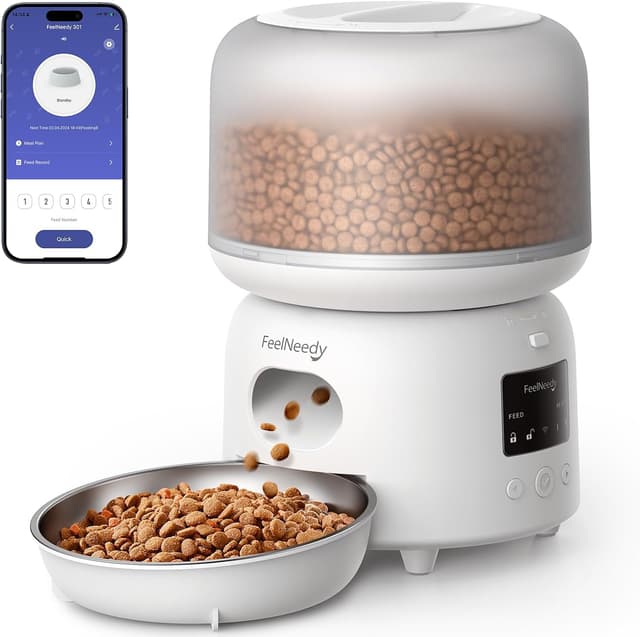 Detalle de FEELNEEDY Automatic Cat Feeder with App Control (3L) – WiFi 2.4GHz, up to 10 meals/day