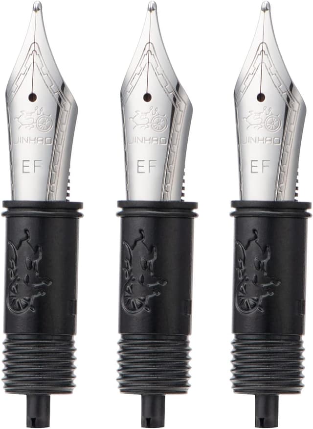 Detalle de Lanxivi set of 3 Jinhao 100 extra fine nib units (size #6) with black section and silver trim