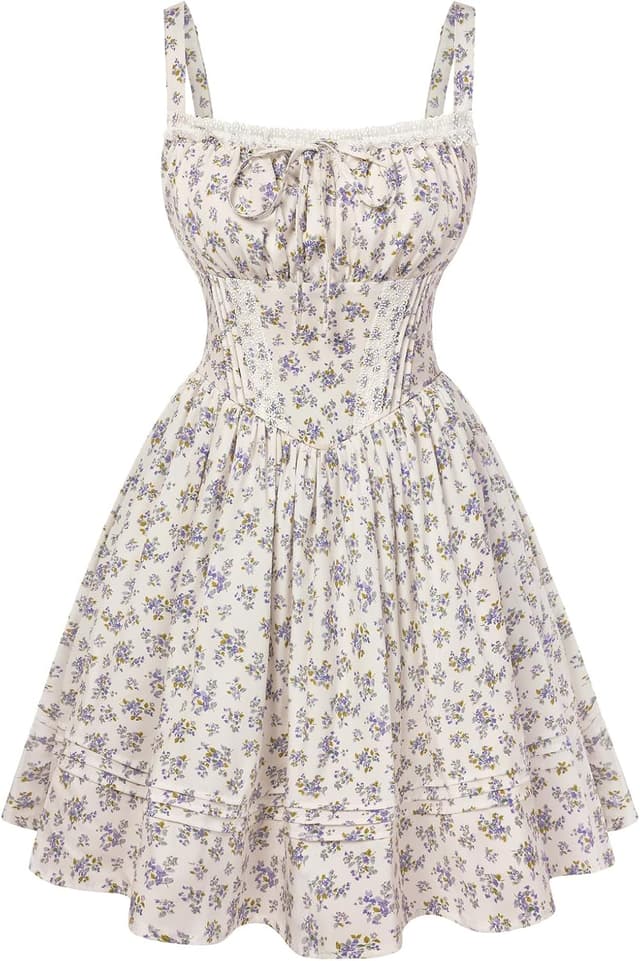 Detalle de SCARLET DARKNESS Robe d’été pour femme mini en tulle, corset floral et dentelle