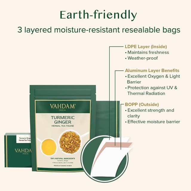 Detalle 2 de VAHDAM Kurkuma Ingwer Kräutertee Tisane (100 g) – lose Mischung ohne Koffein