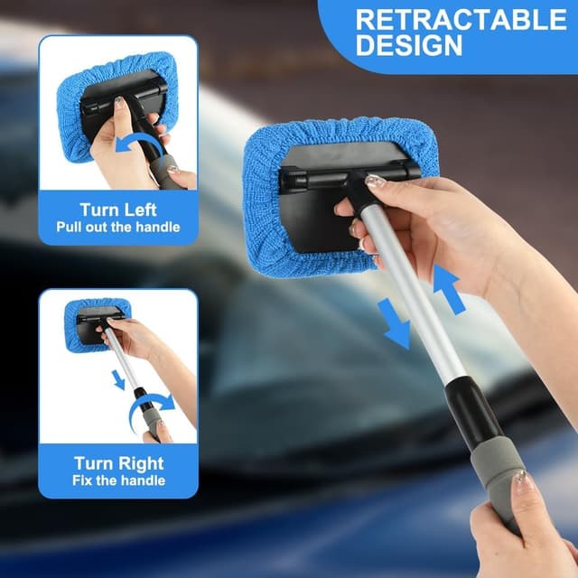 Detalle 2 de AMFUN 7-Piece Car Windscreen Cleaner Kit with Extendable Handle, 6 Microfibre Pads & Spray Bottle