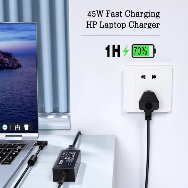 Detalle 2 de 45W HP Laptop Charger (19.5V 2.31A) with 4.5mm x 3.0mm Blue Tip for HP EliteBook, Pavilion, ProBook & more