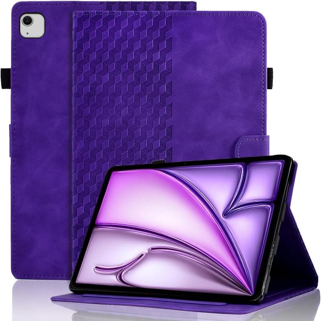 Detalle de Hülle für iPad Air 13 Zoll M3/M2 (2025/2024) – Premium Ledertasche Folio Smart Case mit Auto Schlaf/Wach, Stifthalter & Kartensteckplatz in Lila