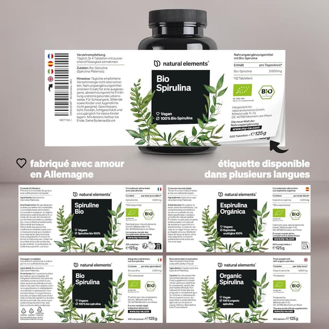 Detalle 2 de Spiruline Bio 600 – 600 comprimés de spiruline bio riches en phycocyanine et protéines