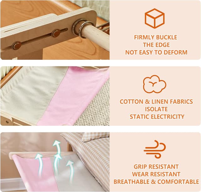 Detalle de TothDate Window Seat for Indoor Cats (Large) – Wooden Perch Hammock with Pink Fabric