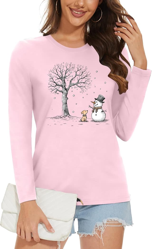Detalle 2 de tiorhooe Christmas long sleeve shirt for women with cute snowman prints