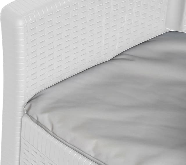 Detalle de Set salotto da esterno Napoli di Dmora: 2 poltrone + tavolino contenitore effetto rattan bianco