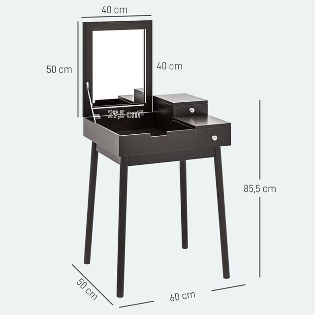 Thumbnail 6 de HOMCOM Coiffeuse avec Miroir 60x50x85,5 cm Noir
