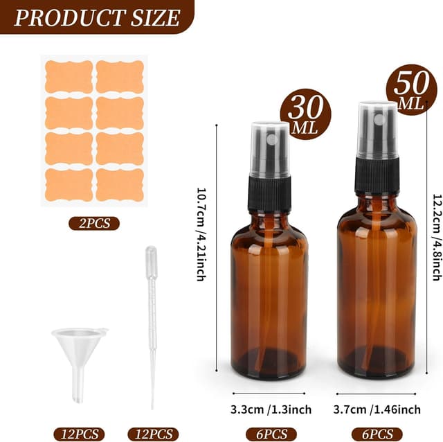 Thumbnail 1 de WENLISELL 12 PCS Amber Glass Spray Bottles 30/50ml