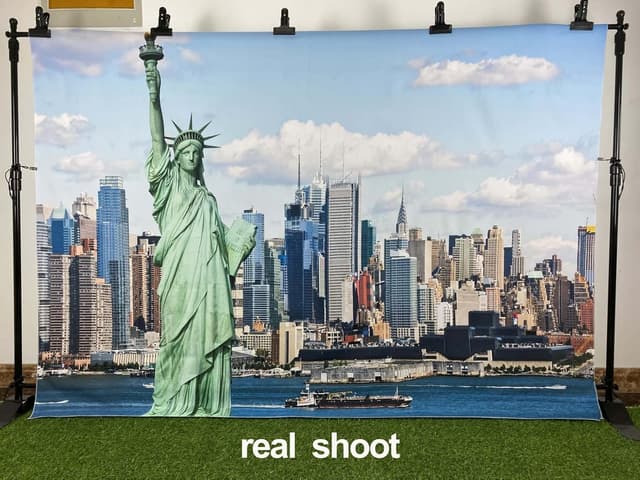 Detalle de CORFOTO 9x6ft Statue of Liberty Fabric Backdrop for Photo Booth, Independence Day & New York Themes
