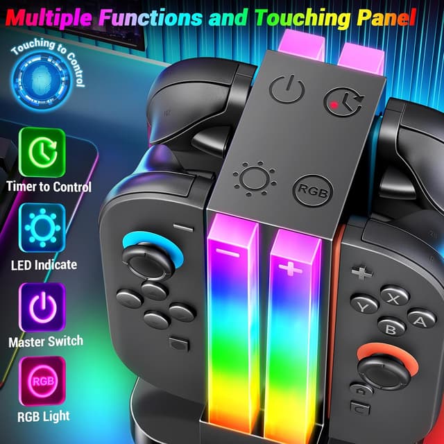 Detalle de Wenocally Cargador Joy‑Con Switch 2 4 mandos 2h