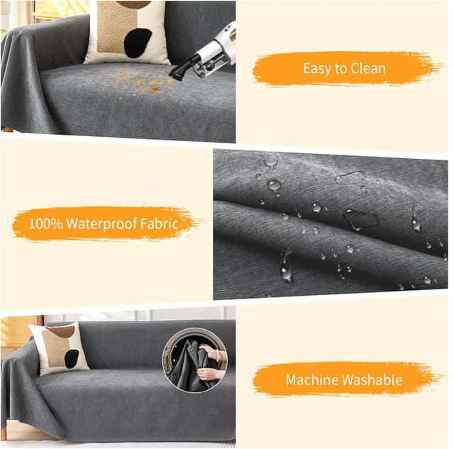 Detalle 2 de Deep Dream Cat-Scratch Resistant Couch Cover (Waterproof, Anti-Slip) – Dark Grey, 71" x 118