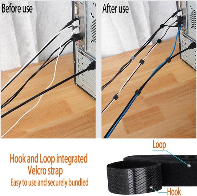 Detalle de Chuainxin Kabelorganizer-Set mit 6 drehbaren, selbstklebenden Kabelhaltern und Klettband