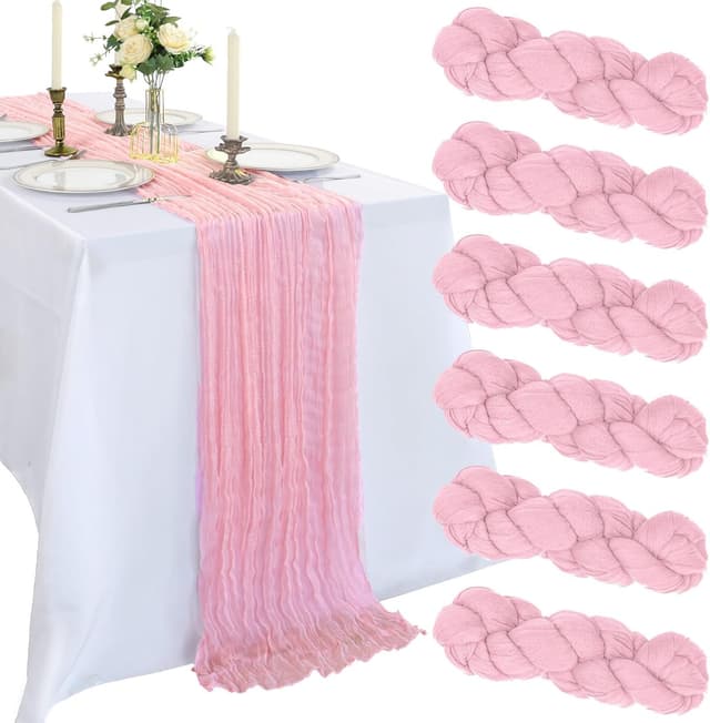 Detalle de 6-Pack 10FT Pink Cheesecloth Table Runner (23 x 120 inches) for Spring Events, Weddings, and Parties