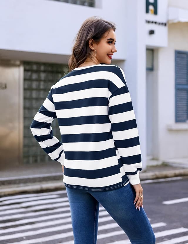 Thumbnail 4 de Aottori Sudadera Mujer Rayas Oversize Algodón