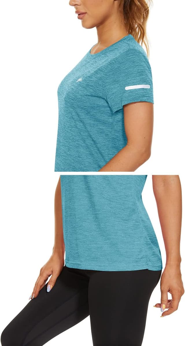 Detalle de KEFITEVD Ladies Short Sleeve Sport Top (Quick-Dry, reflective details) — polyester running T-shirt