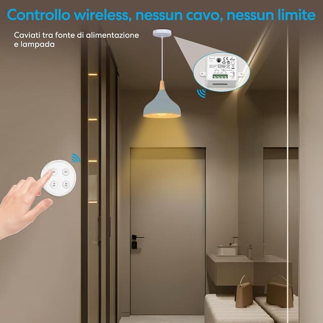 Detalle 2 de LoraTap Interruttore Luce Senza Fili con telecomando e timer (10/30 min) + modulo relè RF 10A