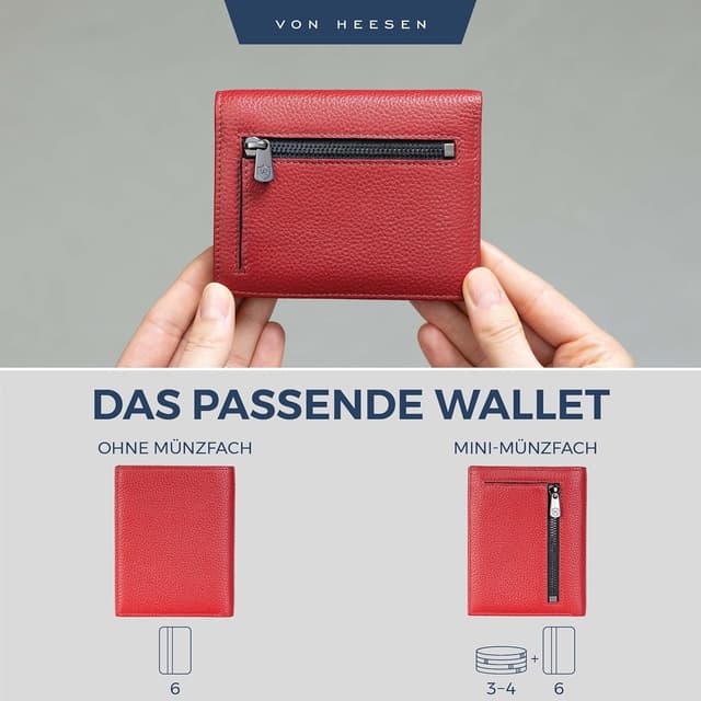 Detalle 2 de VON HEESEN Leder-Geldbörse für Herren mit Münzfach und RFID-Schutz (Rot)