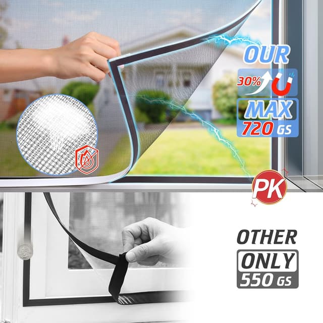 Detalle de UtauHom Adjustable DIY Magnetic Fly Screen for Windows (White Frame, Grey Mesh) up to 120 x 110cm