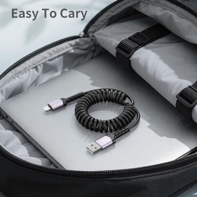 Thumbnail 6 de 3-Pack Coiled Lightning Cable for Car (MFi Certified) USB-A to Lightning Retractable iPhone Charger