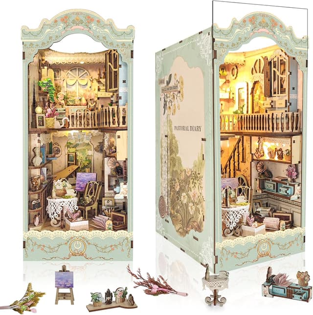 Detalle de DIY Book Nook Kit – Countryside Diary Dollhouse Booknook Miniature with LED Dust Cover