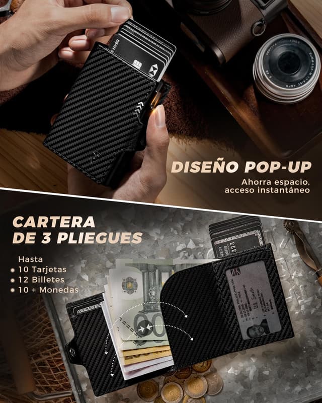 Detalle de LORZOR Carteras Hombre Pequeñas con RFID y Monedero