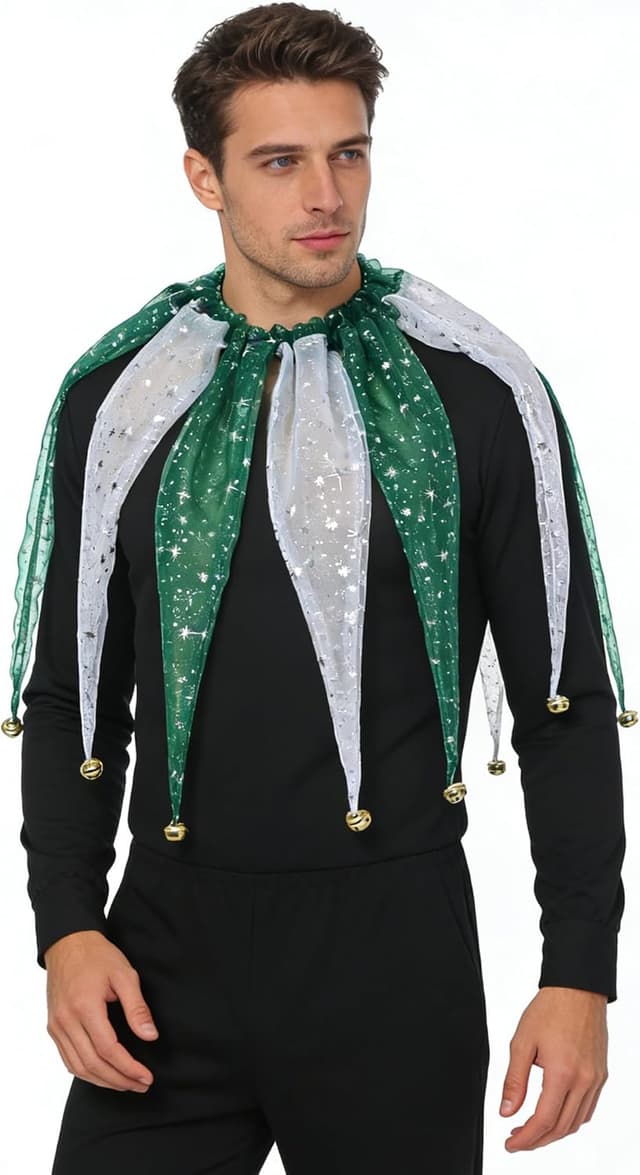 Thumbnail 6 de CAMDOM viktorianischer Netzkragen mit Glöckchen – Clown-/Karnevalskragen für Erwachsene (Rot/Grün/Schwarz)