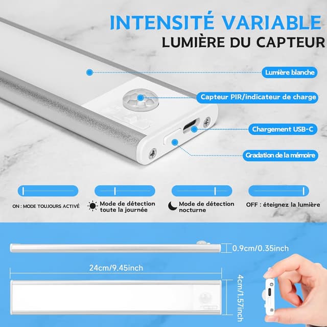 Detalle 2 de Haokiang Luz Led con sensor de movimiento 24cm