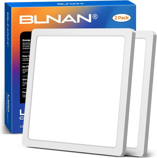 Detalle de BLNAN 2er-Set LED Deckenleuchte 18W, flaches Panel mit 3 Farbtemperaturen (22 cm)