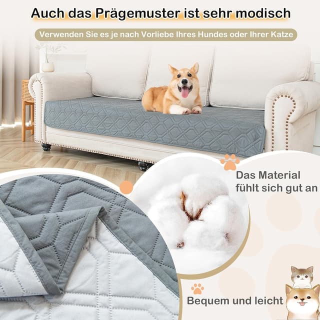 Detalle de GYURO 100% wasserdichte Hundedecke beidseitig nutzbar – Schutz für Sofa, Bett und Auto (Grau, 97 × 190 cm)