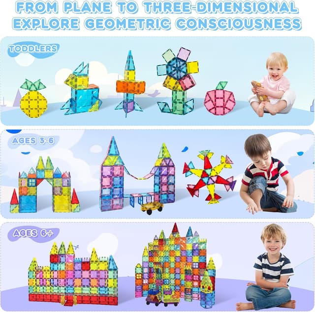Detalle 2 de Paaxido Magnetic Tiles 100-Piece 4D Diamond Magnetic Blocks Set (STEM Preschool Building Toys)
