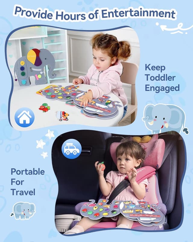Detalle de Heypappy Montessori-style Elephant Busy Board for Toddlers with Fine Motor Activities