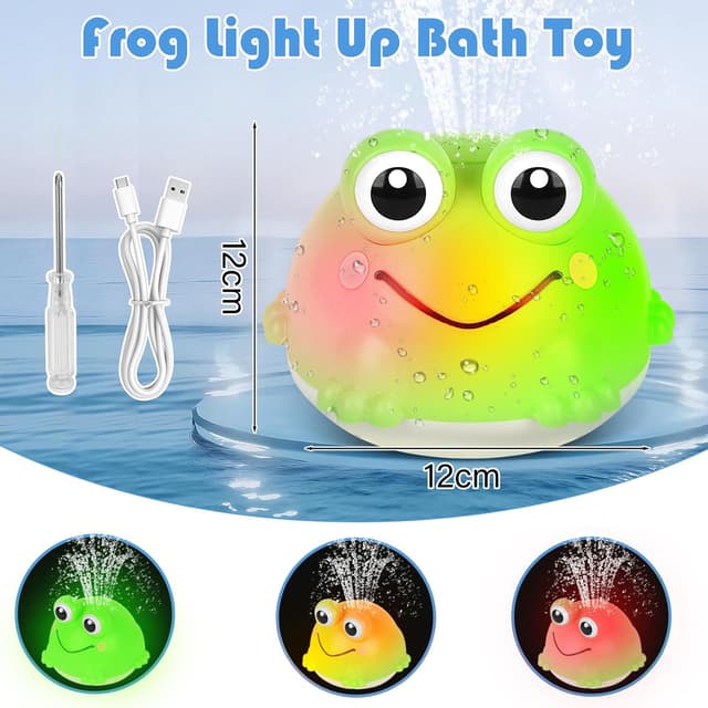 Detalle de Withosent Frosch-Badewannenspielzeug mit automatischem Wasserspray und LED-Licht (wiederaufladbar, IPX8)