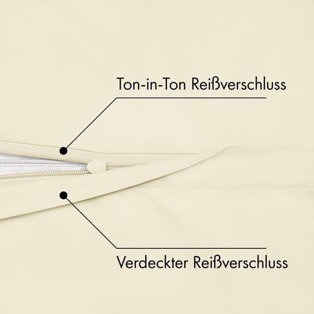 Detalle de JACOBSON Bettwäsche-Set 135x200 (Perkal, 100% Baumwolle) mit Kissenbezug 80x80, 2-teilig, Natur