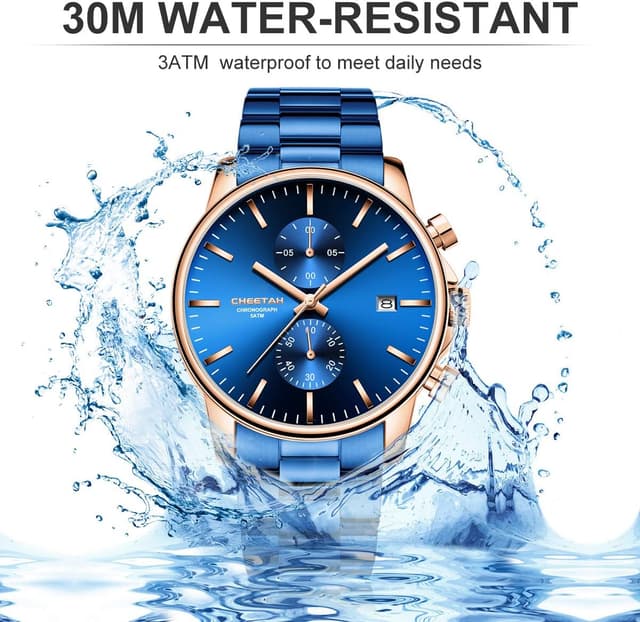 Detalle 2 de Affute Orologio da uomo casual in acciaio inox e metallo con cronografo al quarzo e impermeabilità 3 ATM