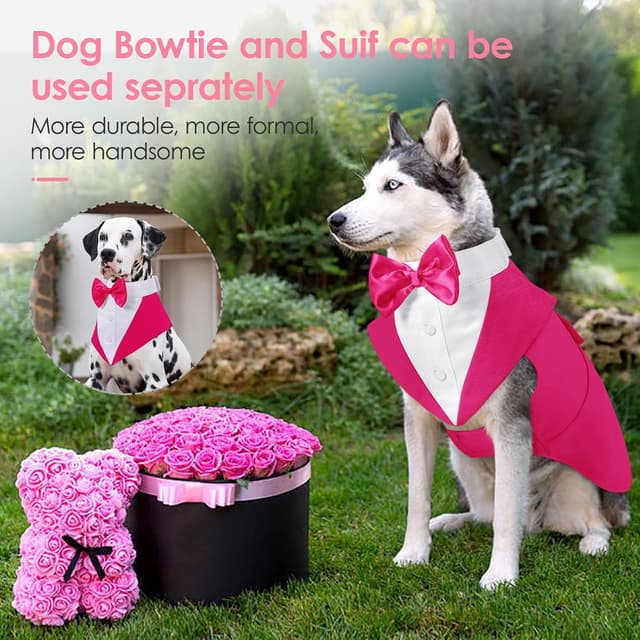 Detalle 2 de AOFITEE Dog Tuxedo Formal Suit and Bandana Set with Detachable Bow Tie