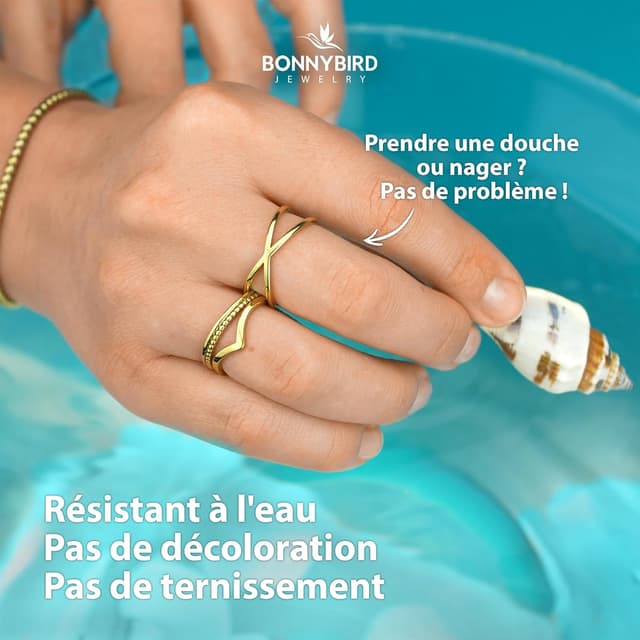 Detalle de BONNYBIRD Lot de bagues femme en acier inoxydable 316L (BonnyClassic) – résistant à l’eau