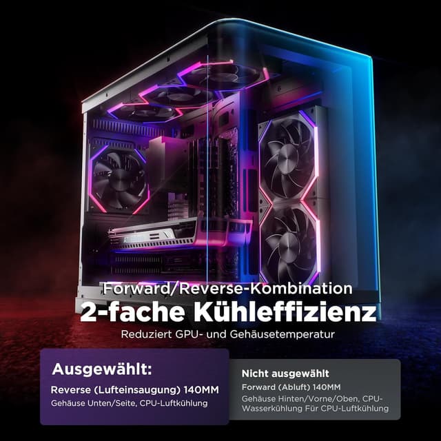 Detalle de AsiaHorse Nyota RGB Reverse Gehäuselüfter 140 mm (HDB, 5V ARGB + 12V PWM, 89,77 CFM)