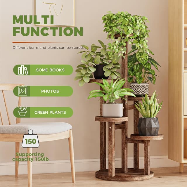 Detalle de Bamworld 5-Tier Tall Plant Stand (Indoor Corner Wood Plant Shelf) for up to 5 potted plants