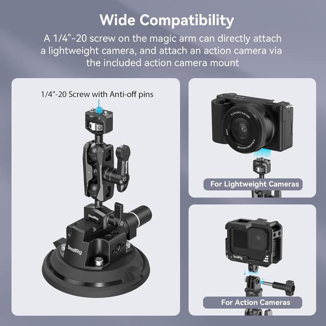 Detalle de SMALLRIG 4236B : support 4" à ventouse avec bras magique et tête sphérique (charge max. 3 kg)