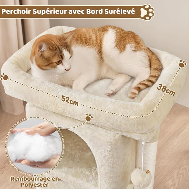 Thumbnail 6 de Yaheetech Arbre à chat design avec niche et plate-forme, tour griffoir 59 cm – beige