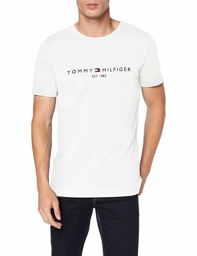 Detalle de Tommy Hilfiger Camiseta de algodón Core Tommy Logo cuello redondo blanco (Snow White) para hombre, talla L