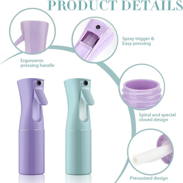 Detalle de DYHNQE 2x 300ml continuous fine mist hair spray bottles (empty) – blue & purple