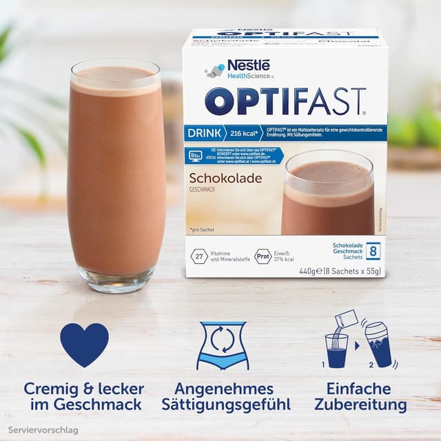 Detalle de OPTIFAST Diät Shake Schokolade als eiweißreicher Mahlzeitersatz (8 x 55 g)