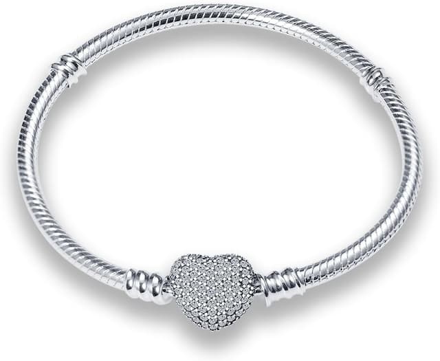 Thumbnail 6 de QIKAOLA Armband aus 925 Sterling Silber mit Schlangenkette und Herzverschluss – für Pandora-Charms & DIY